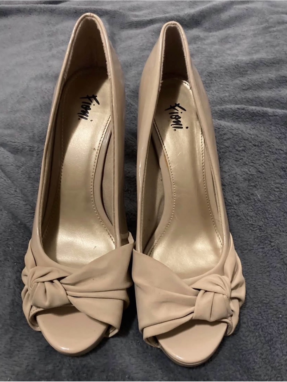FIONI Clothing Beige Knot Peep-Toe Heels